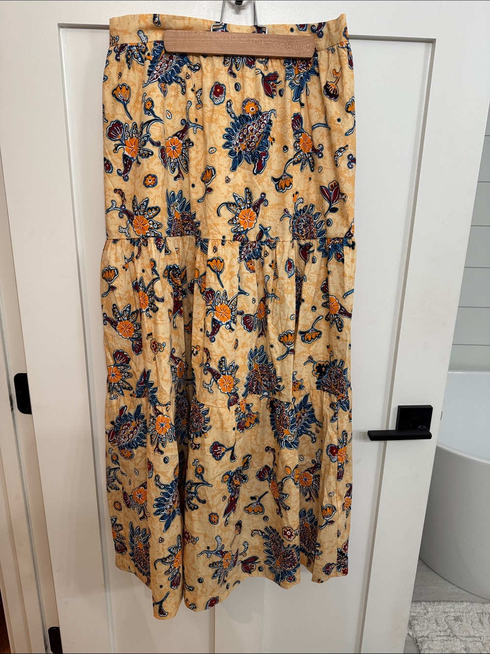 Elie Tahari Yellow Floral Tiered Maxi Skirt